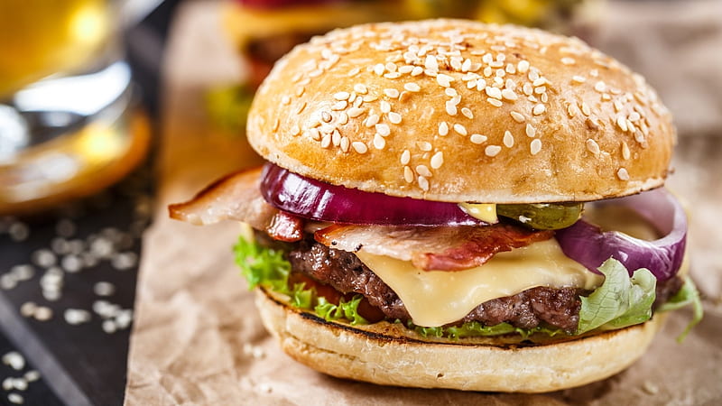 Burger, food, cheese, bun, cream, HD wallpaper