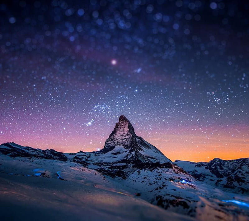 Purple Mountain Star, bonito, bokeh, cool, light, note3, sky, snow, sreefu, HD wallpaper