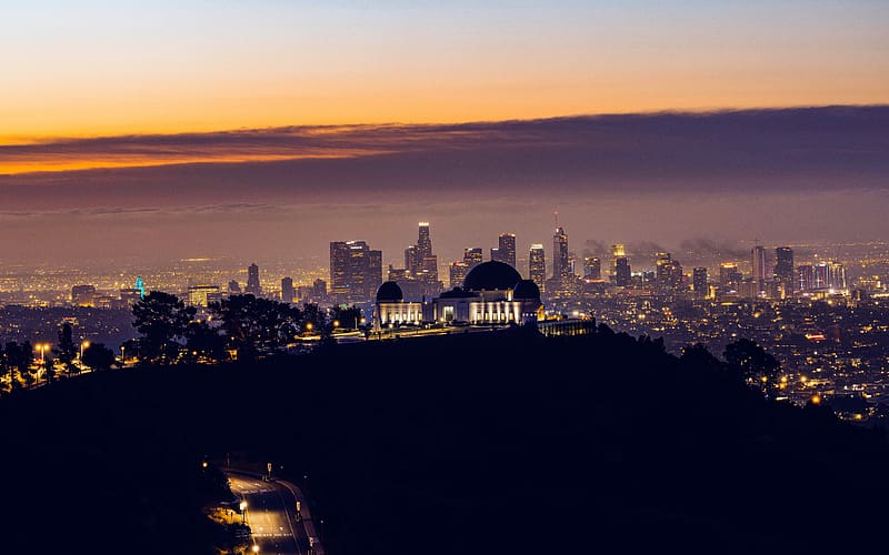 Observatory Night Los Angeles Urban Cityscape, HD wallpaper