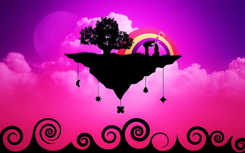 Heart Land, Rainbow, Love, Land, Man, corazones, Valentine, Tree, Woman, Day, HD wallpaper