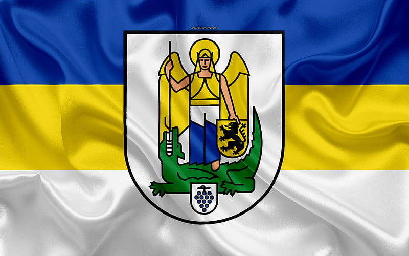 Flag of Jena silk texture, blue yellow white silk flag, coat of arms, German city, Jena, Thuringia, Germany, symbols, HD wallpaper