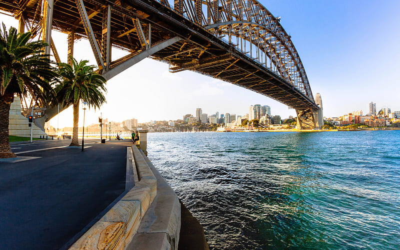 Sydney Harbour Bridge, Sydney, Port Jackson, evening, sunset, Sydney cityscape, Sydney Harbour, Australia, HD wallpaper