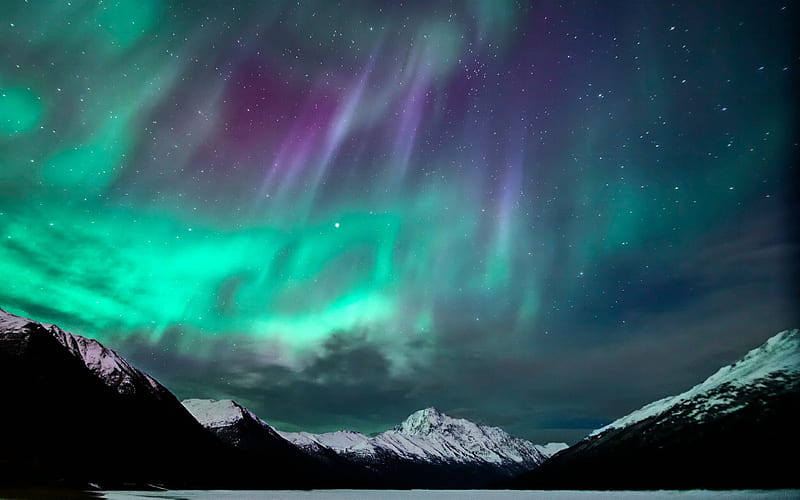 Aurora Borealis near Anchorage, Alaska, aurora borealis, nature, usa, mountains, HD wallpaper