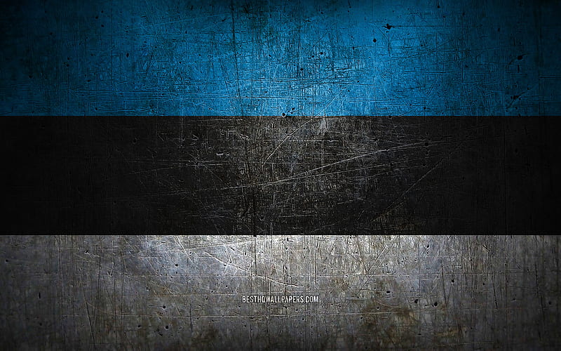 Estonian metal flag, grunge art, European countries, Day of Estonia, national symbols, Estonia flag, metal flags, Flag of Estonia, Europe, Estonian flag, Estonia, HD wallpaper