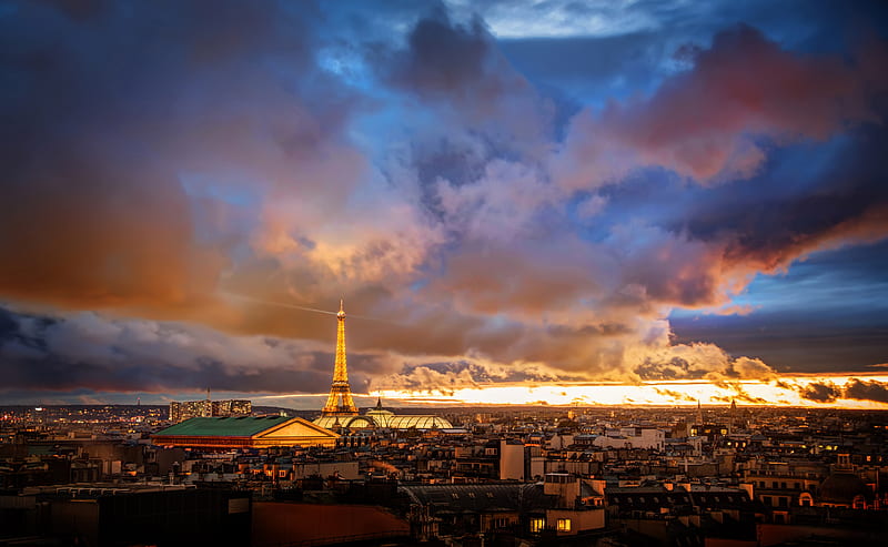 Sunset Over Paris, paris, sunset, world, graphy, HD wallpaper