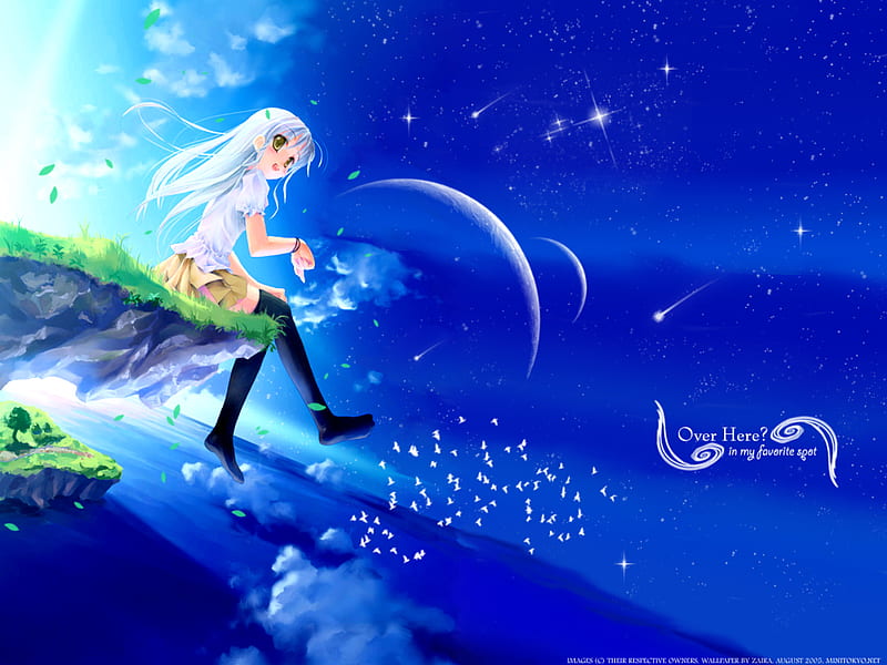Just imagine, fantasy, planet, girl, anime, sky, blue, HD wallpaper