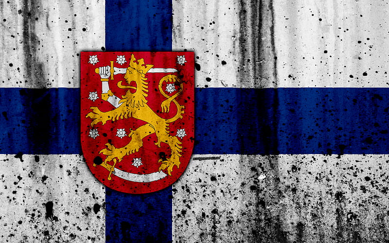Finnish flag grunge, flag of Finland, Europe, national symbols, Finland, coat of arms of Finland, Finnish coat of arms, HD wallpaper