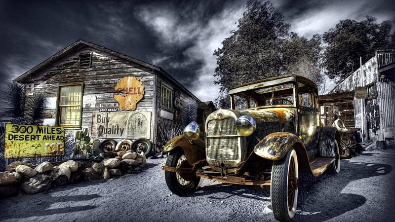 yesteryear, shed, ford, vintage, car, HD wallpaper
