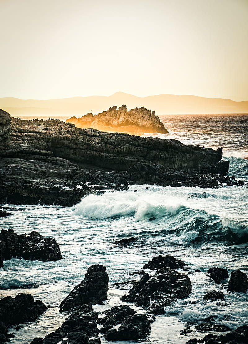 rocks, sea, water, fog, HD phone wallpaper