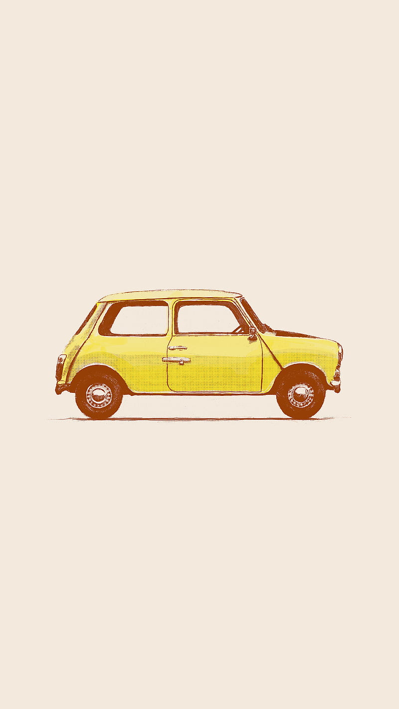 Mini, Florent, bean, car, cute, graphic-design, illustration, movies-tv, mr, old, small, vintage, yellow, HD phone wallpaper