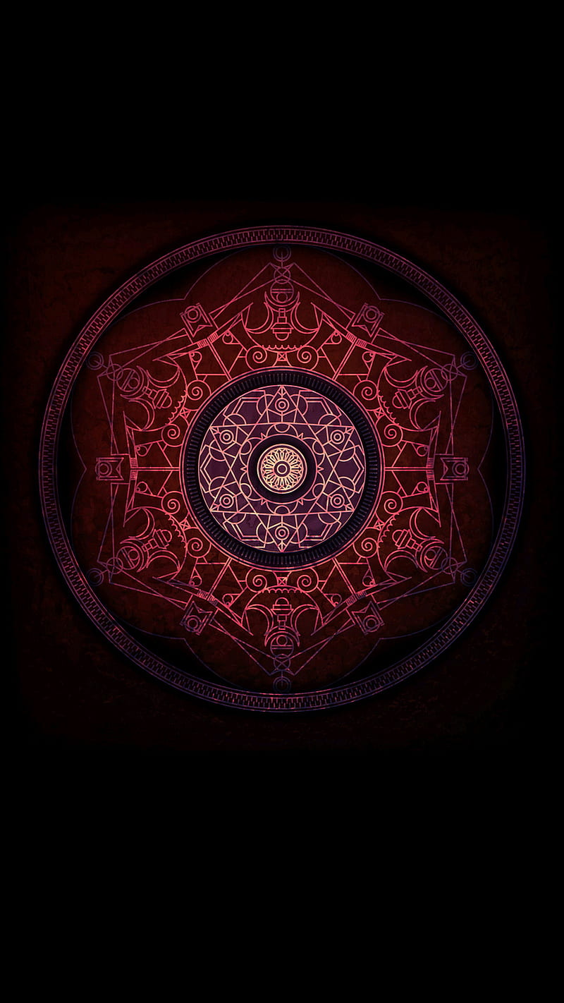 Mandala, black background, circle, red, s7, s8, signs, HD phone wallpaper