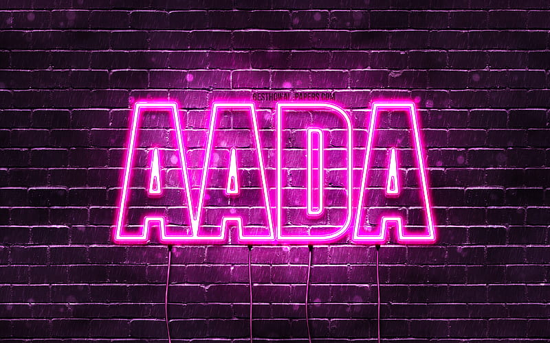 Aada with names, female names, Aada name, purple neon lights, Happy Birtay Aada, popular finnish female names, with Aada name, HD wallpaper