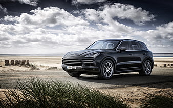 Porsche Cayenne, 2017, crossover, black Porsche, new Cayenne, coast, sea, German cars, Porsche, HD wallpaper