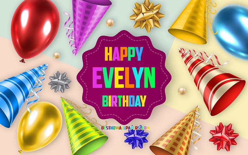 Happy Birtay Evelyn, Birtay Balloon Background, Evelyn, creative art, Happy Evelyn birtay, silk bows, Evelyn Birtay, Birtay Party Background, HD wallpaper