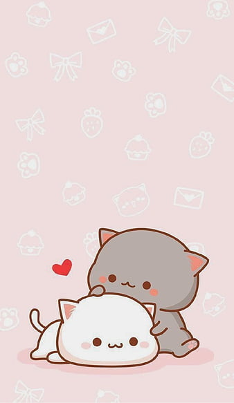 Cute cats, cat, cute, kawaii, pink, HD mobile wallpaper