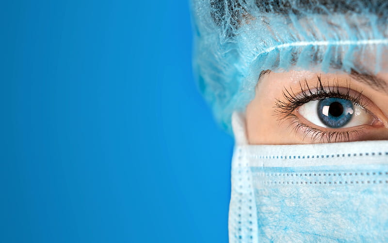 Doctor, medicine, beautiful female eyes, mask, doctors eyes, blue  background, HD wallpaper | Peakpx
