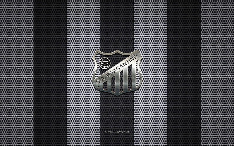 Bragantino logo, Brazilian football club, metal emblem, black and white metal mesh background, Bragantino, Serie A, Sao Paulo, Brazil, football, HD wallpaper