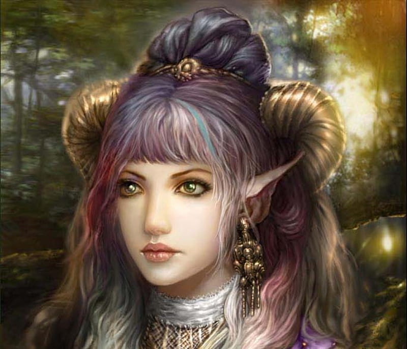 Elf Sister 1, fantasy, elf, jewlery, woman, horns, HD wallpaper