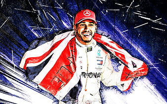Lewis Hamilton, 2019, Mercedes-AMG Petronas Motorsport, grunge art, british racing drivers, 2019 F1 cars, Formula 1, Lewis Hamilton with flag, F1 2019, Lewis Carl Davidson Hamilton, F1, HD wallpaper