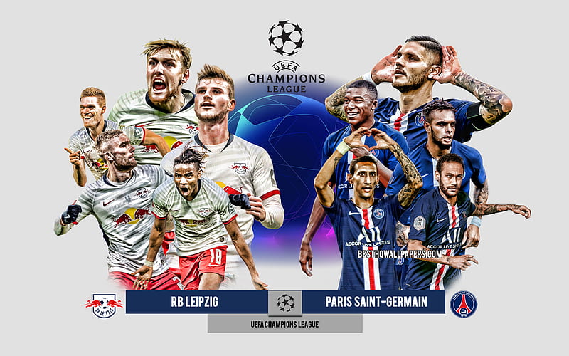 RB Leipzig vs PSG, UEFA Champions League, Preview, promotional materials, football players, Champions League, football match, RB Leipzig vs Paris Saint-Germain, HD wallpaper