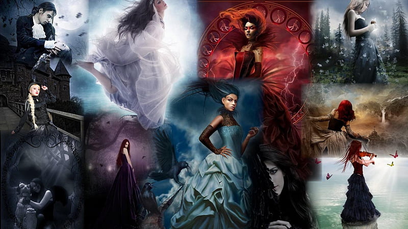 Gothic Collage, fantasy, collage, gothic, dark, HD wallpaper