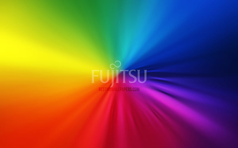 Fujitsu logo vortex, rainbow backgrounds, creative, artwork, brands, Fujitsu, HD wallpaper