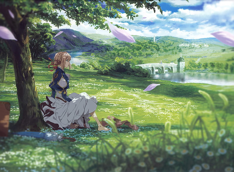 viole evergarden, anime landscape, scenery, bridge, river, scenery, Anime, HD wallpaper