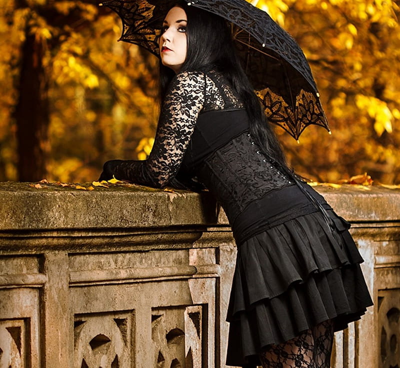 Gothic Girl, Girl, pretty, Gothic, Autumn, HD wallpaper