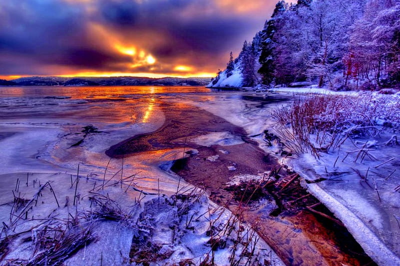 SWEDEN at DUSK, Sweden, sunset, snow, winter, HD wallpaper