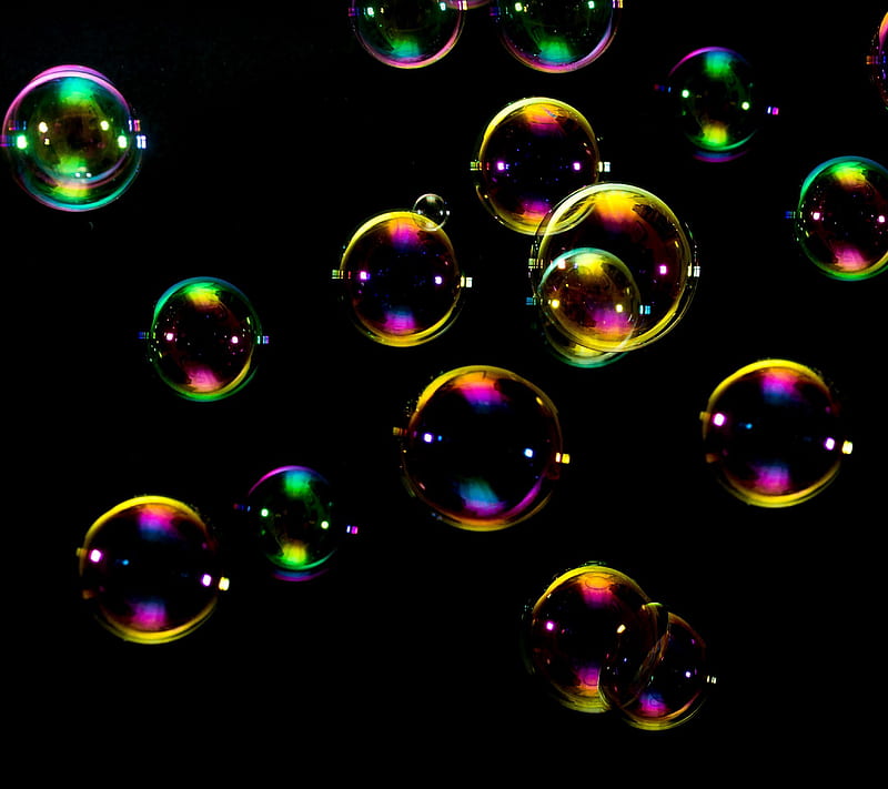 Dark Bubbles, black, green, iridescent, pink, red, yellow, HD wallpaper