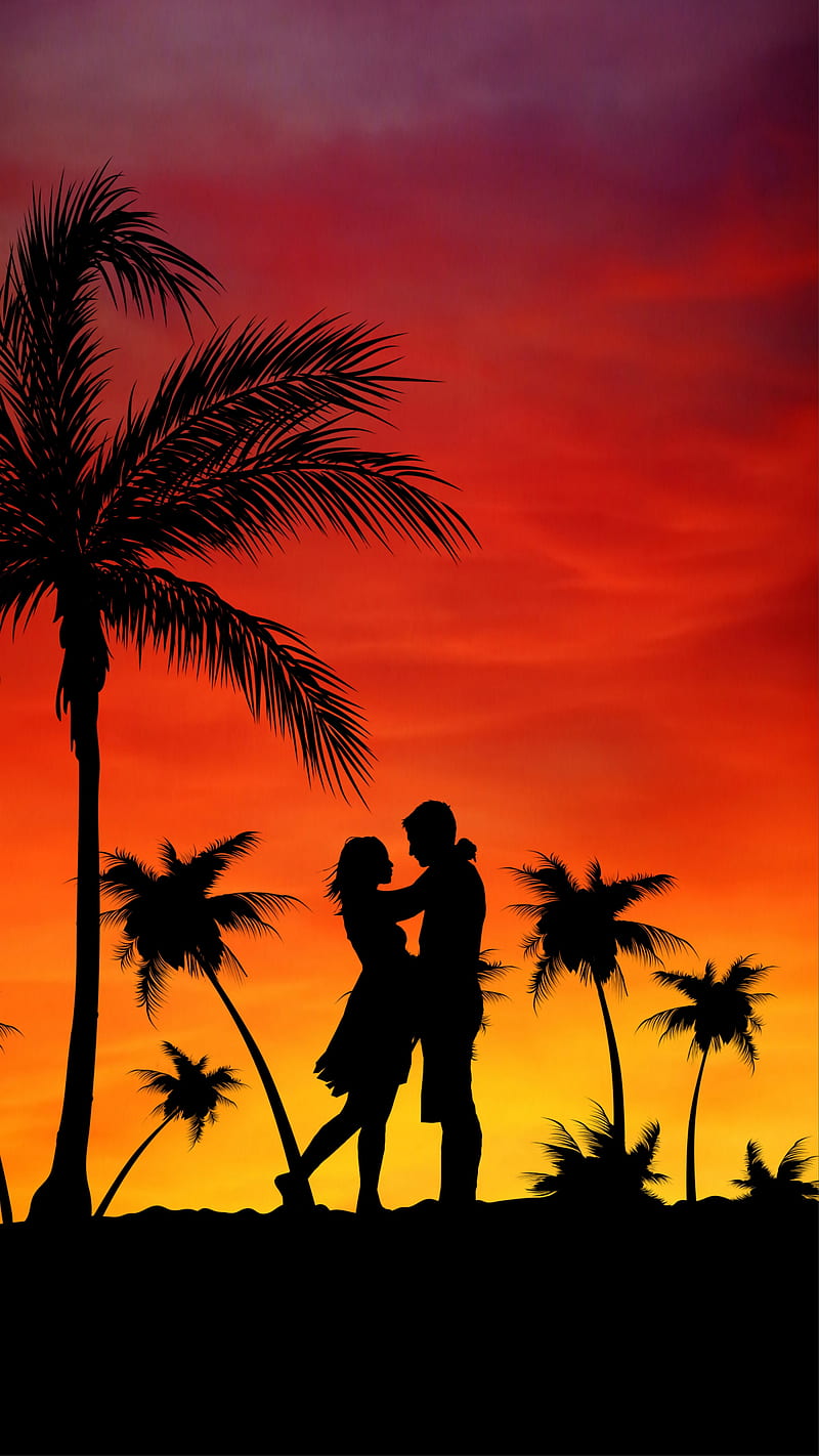 Couple Love , palms, sunset, HD phone wallpaper