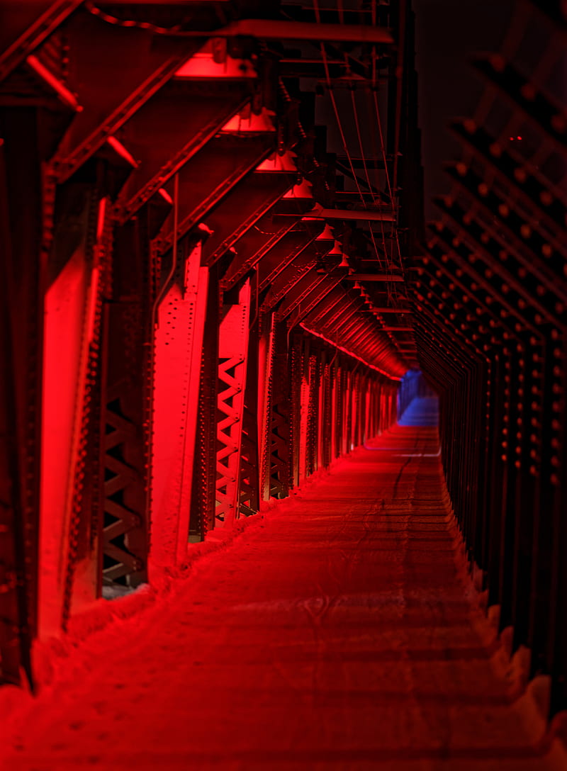 tunnel, passage, red, HD phone wallpaper