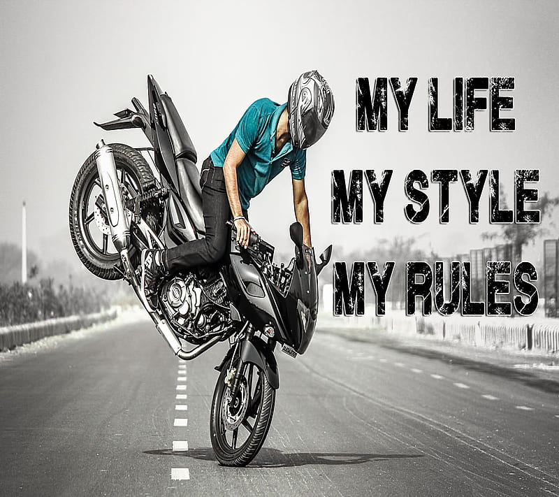 Stunt bike, bike, blue, life, my, rules, sayings, signs, stunt, style, HD wallpaper