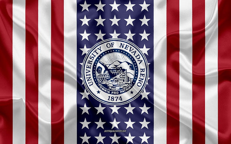 University of Nevada Reno Emblem, American Flag, University of Nevada Reno logo, Reno, Nevada, USA, University of Nevada Reno, HD wallpaper