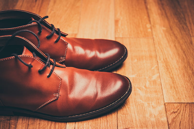 pair of brown leather lace-up boots, HD wallpaper