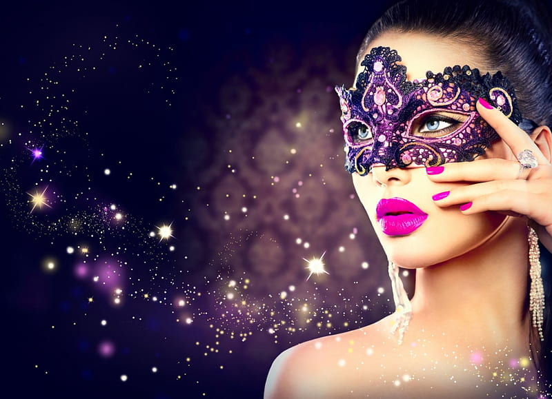 Purple Masquerade, masquerade, purple, makeup, beauty, mysterious, mask, sexy, HD wallpaper