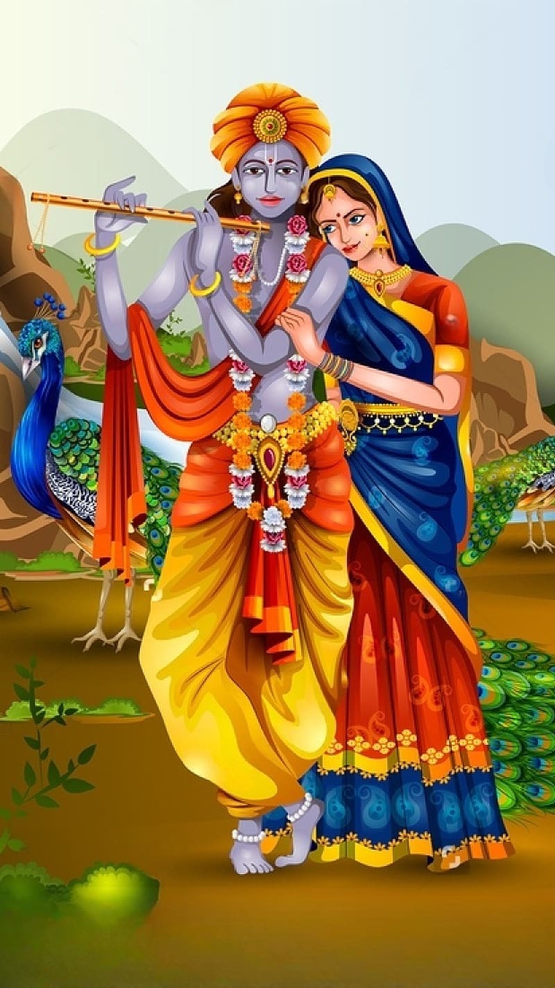 Radhe Krishna , Illustration Art, lord, god, HD phone wallpaper