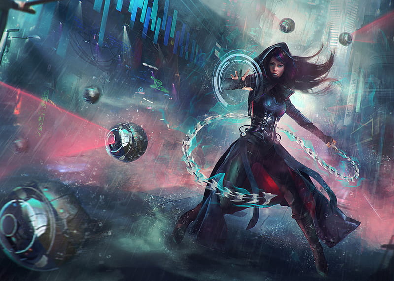 Warrior Girl Sci Fi Cyberpunk Futuristic Artwork, scifi, cyberpunk, artist, artwork, digital-art, HD wallpaper