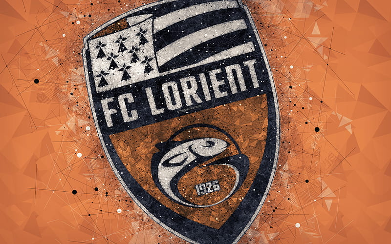 FC Lorient logo, geometric art, French football club, orange abstract background, Ligue 2, Lorient, France, football, creative art, HD wallpaper