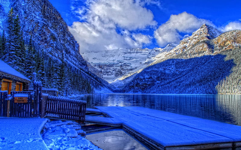 Lake Louise winter, R, Banff, mountains, Alberta, Banff National Park, Canada, HD wallpaper