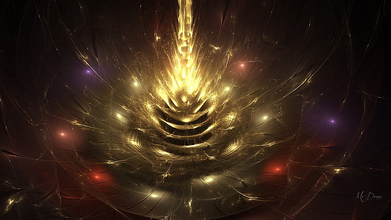 Fractal Gold Explosion, artistic, gold, fractal, explosion, flower, Firefox Persona theme, HD wallpaper