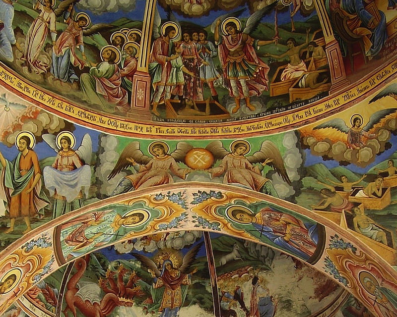 Rila Monestery inside, nice, graphy, painting, religious, Bulgaria, monastery, HD wallpaper