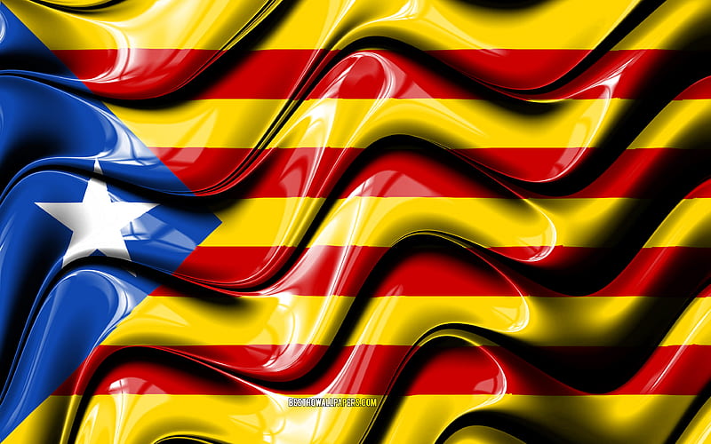 Estelada Catalonia flag, Communities of Spain, administrative districts, Flag of Catalonia, Estelada flag, 3D art, Catalonia, spanish communities, Catalonia 3D flag, Spain, Europe, HD wallpaper