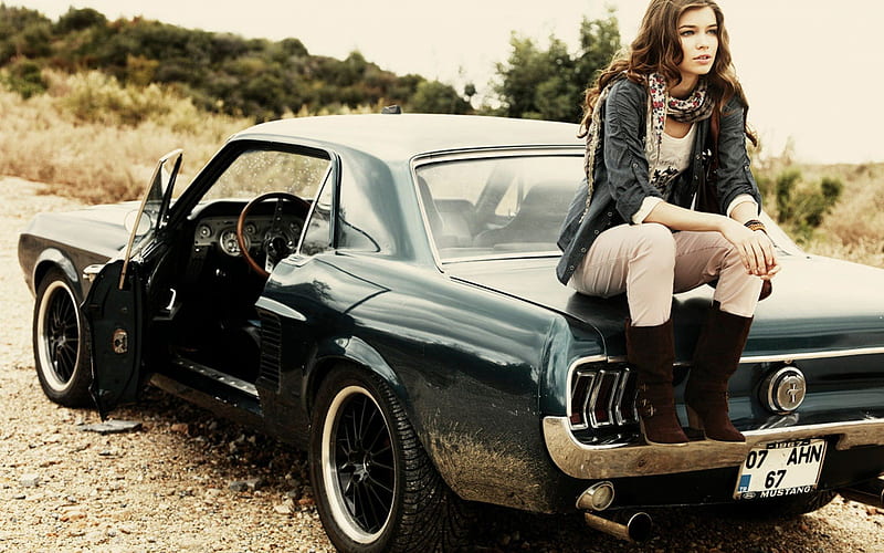 No Where To Go, vehicle, model, 1967, mustang, girl, ford, car, road, gravel, HD wallpaper
