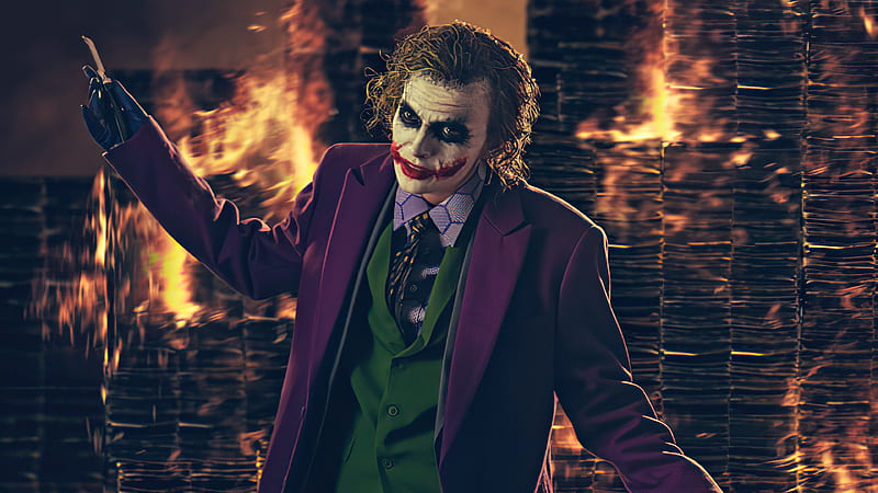 Heath Ledger Joker Cosplay Burning Buildings, joker, superheroes, cosplay,  HD wallpaper | Peakpx