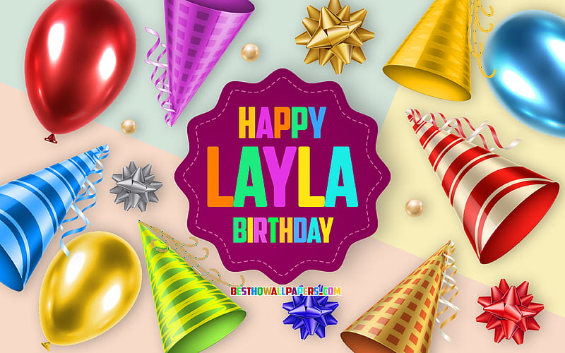 Happy Birtay Layla, Birtay Balloon Background, Layla, creative art, Happy Layla birtay, silk bows, Layla Birtay, Birtay Party Background, HD wallpaper