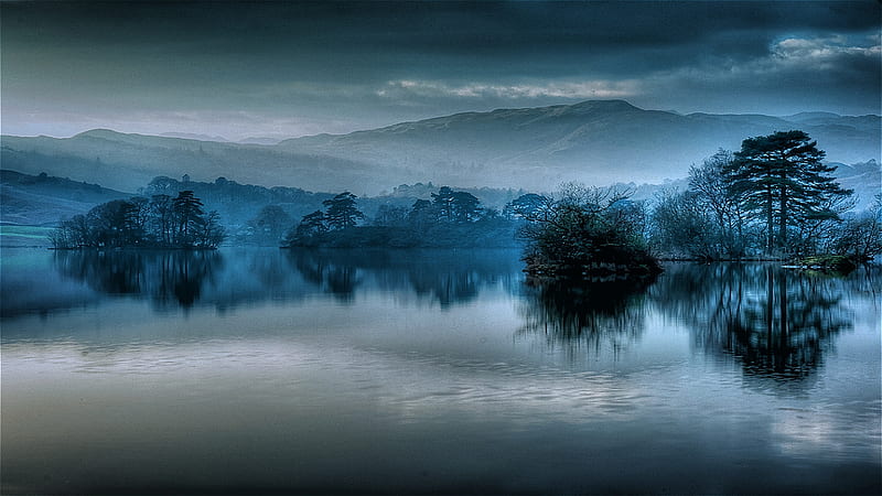 Blue Satin Mist, dark, r, bonito, misty, mysterious, lake, HD wallpaper