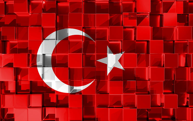 Flag of Turkey, 3d flag, 3d cubes texture, Flags of European countries, Turkey 3d flag, 3d art, Turkey, Europe, 3d texture, HD wallpaper