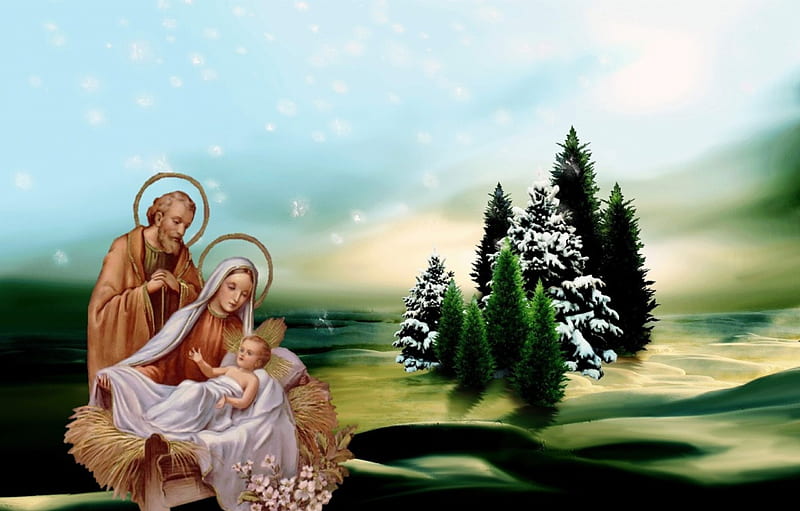 Sweet Christmas scene, nativity, christ, family, jesus, nest, christmas, virgin, mary, HD wallpaper
