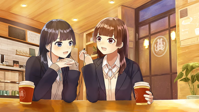 Anime Girls Drinking Coffee HD Png Download  vhv